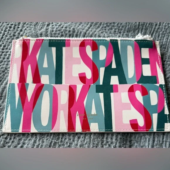 kate spade Multicolor Graphic Logo Zip Wallet Pouch GUC - Picture 3 of 4